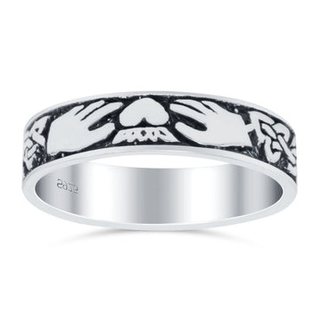 Claddagh Band Oxidized Ring Solid 925 Sterling Silver (5mm)